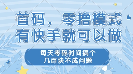 首码，零撸模式，有快手就可以做，每天零碎时间搞个几张不成问题【揭秘】-易得个人分享