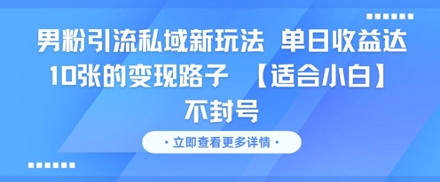 男粉引流私域新玩法，单日收益达10张的变现路子 【适合小白】不封号-易得个人分享
