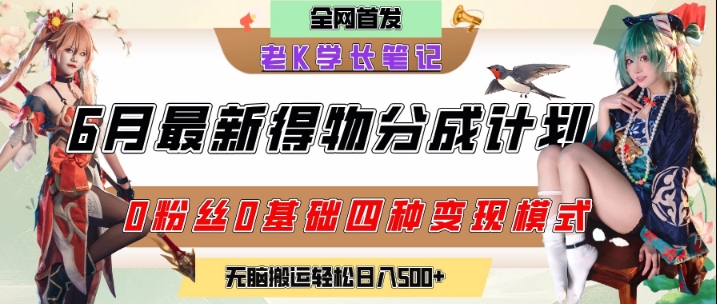 6月份最新得物创作者分成计划2.0玩法，0粉丝0基础四种模式变现，从隐蔽渠道无脑搬运，日入2张-易得个人分享