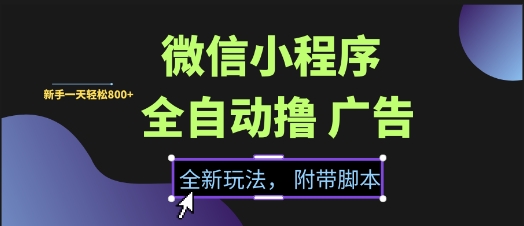 微信小程序全自动撸广告项目，彻底解决没流量的问题，新手一天8张+【揭秘】-易得个人分享