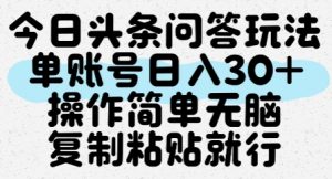 今日头条问答玩法，单账号日入30+，操作简单无脑复制粘贴就行-易得个人分享