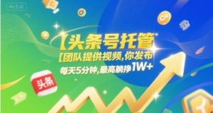 【头条号托管 】团队提供视频，你发布，每天5分钟，最高躺挣1W+【揭秘】-易得个人分享
