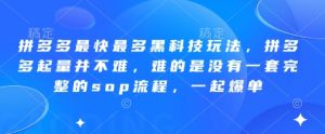 拼多多最快最多黑科技玩法，拼多多起量并不难，难的是没有一套完整的sop流程，一起爆单（更新6月）-易得个人分享