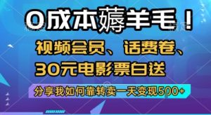 0成本薅羊毛!视频会员、话费卷、30元电影票白送，分享我如何靠转卖一天变现5张+【揭秘】-易得个人分享
