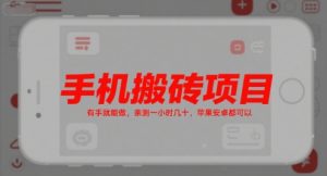 手机搬砖项目，有手就能做，亲测一小时几十，苹果安卓都可以-易得个人分享