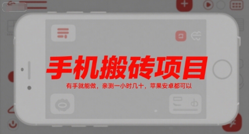 手机搬砖项目，有手就能做，亲测一小时几十，苹果安卓都可以-易得个人分享