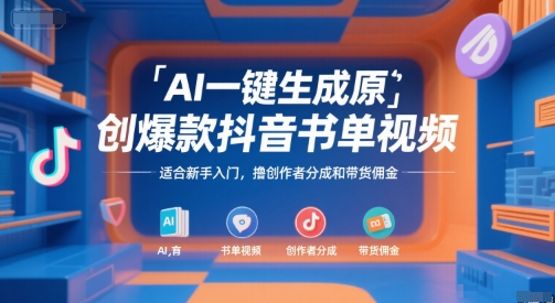 AI一键生成原创爆款抖音书单视频，适合新手入门，撸创作者分成和带货佣金【揭秘】-易得个人分享