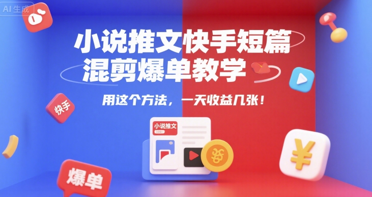 小说推文快手短篇混剪爆单教学，用这个方法，一天收益几张-易得个人分享