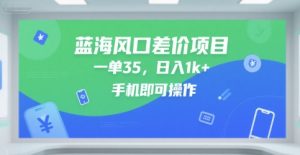蓝海风口差价项目,一单35,日入1k+,手机即可操作【揭秘】-易得个人分享
