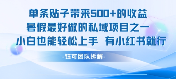 单条贴子带来5张的收益，暑假最好做的私域项目之一，小白也能轻松上手，有小红书就行-易得个人分享