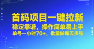 首码项目一键拉新，稳定靠谱，操作简单易上手，单号一小时70+，批量做每天多张【揭秘】-易得个人分享