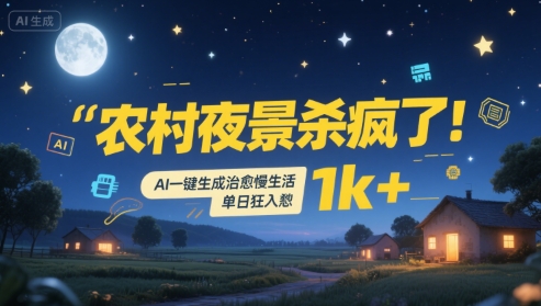 农村夜景杀疯了！AI一键生成治愈系慢生活，单日狂入1k+-易得个人分享