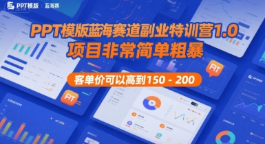PPT模版蓝海赛道副业特训营1.0,项目非常简单粗暴,客单价可以高到150-200-易得个人分享