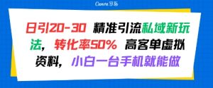 日引 20-30 精准引流私域新玩法，转化率50% 高客单虚拟资料，小白一台手机就能做-易得个人分享