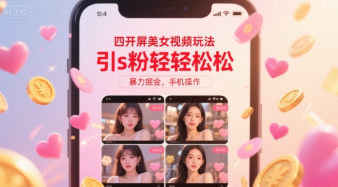 四开屏美女视频玩法，引s粉轻轻松松，暴力掘金，手机操作【揭秘】-易得个人分享