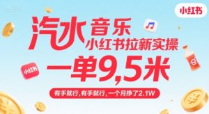 汽水音乐小红书拉新实操，，一单9.5米，有手就行，一个月挣了2.1W-易得个人分享
