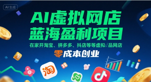 AI虚拟网店蓝海盈利项目，在家开淘宝、拼多多、抖店等虚拟品网店，零成本创业-易得个人分享