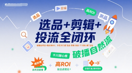 选品+剪辑+投流全闭环，破播自然流+撬动高ROI，手把手打通“选品-剪辑-测品-千川随心推”全链-易得个人分享