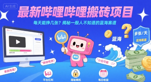 最新哔哩哔哩上B站搬砖项目，每天能挣几张？揭秘一般人不知道的蓝海赛道-易得个人分享