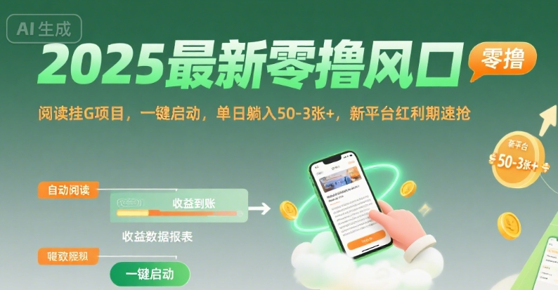 2025最新零撸风口，阅读挂G项目，一键启动，单日躺入 50-3张+，新平台红利期速抢【揭秘】-易得个人分享