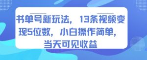 书单号新玩法，13条视频变现5位数，小白操作简单，当天可见收益-易得个人分享