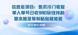 信息差项目：售卖冷门教程单人单号日收9张纯利基本就是复制粘贴就能做-易得个人分享