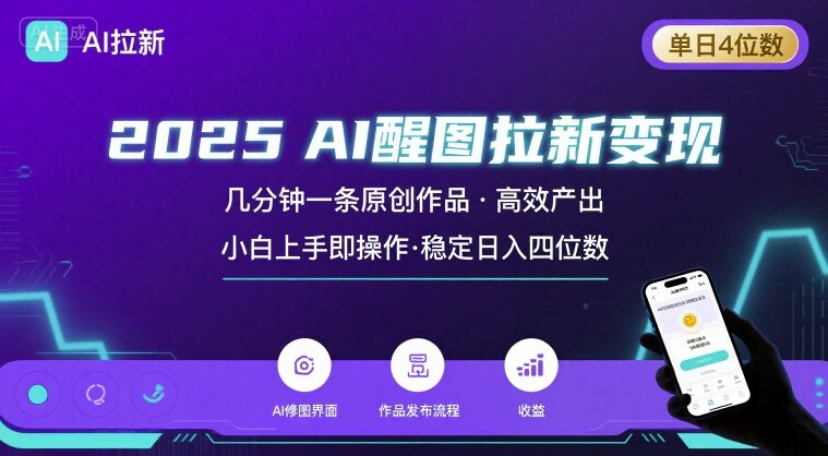 2025最强AI醒图拉新，几分钟一条原创作品，单日收入4位数，小白也能上手操作-易得个人分享
