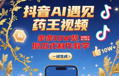 抖音AI遇见药王视频，条条10W赞，快速起千粉万粉号，傻瓜式制作教学-易得个人分享