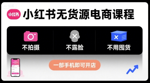 小红书无货源电商课程，不拍摄不露脸不用囤货，一部手机即可开店-易得个人分享