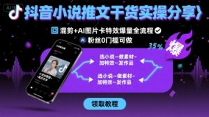 抖音小说推文干货实操分享，混剪+AI图片卡特效爆量全流程，0粉丝0门槛可做-易得个人分享