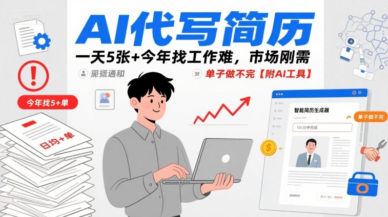 AI代写简历，一天5张+今年找工作难，市场刚需，单子做不完【附AI工具】-易得个人分享