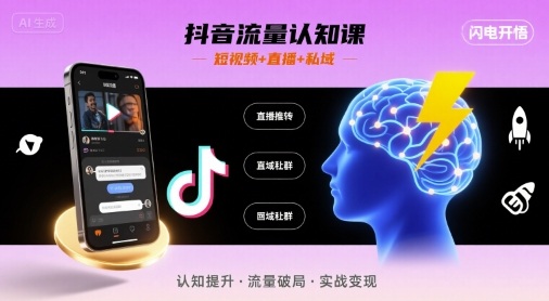 抖音流量认知课，短视频+直播+私域，认知提升，闪电开悟-易得个人分享