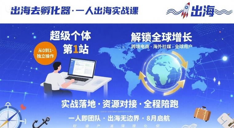 出海去孵化器,一人出海实战课,超级个体第1站,解锁全球增长-易得个人分享