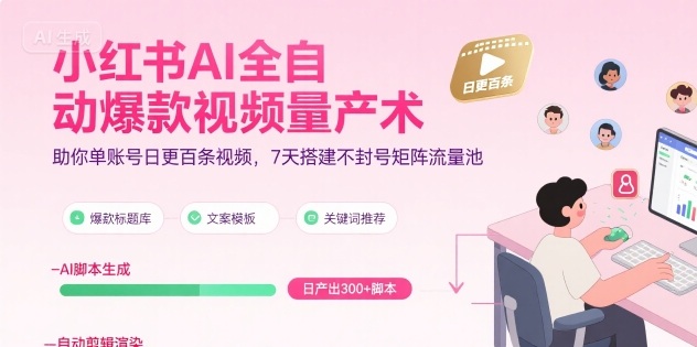 小红书AI全自动爆款视频量产术，助你单账号日更百条视频，7天搭建不封号矩阵流量池（更新8月）-易得个人分享