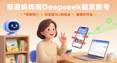 普通妈妈用Deepseek做家教号，条条热门，日变现1k+的玩法，直接抄作业-易得个人分享