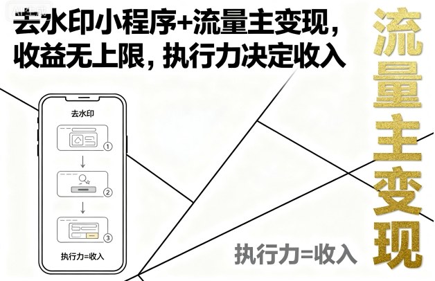 去水印小程序+流量主变现，收益无上限，执行力决定收入-易得个人分享