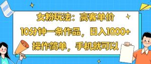 女粉玩法：高客单价，10分钟一条作品，日入1k+操作简单，手机就可以-易得个人分享