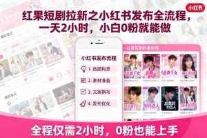红果短剧拉新之小红书发布全流程，一天2小时，小白0粉就能做-易得个人分享