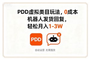 PDD虚拟类目玩法，0成本，机器人发货回复，轻松月入1-3W-易得个人分享