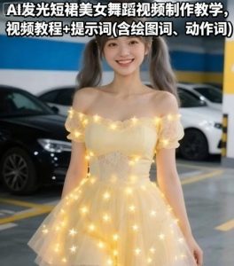 AI发光短裙美女舞蹈视频制作教学，视频教程+提示词(含绘图词、动作词)-易得个人分享
