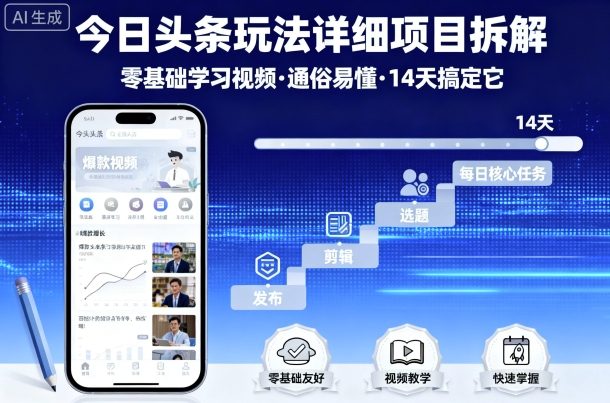 今日头条玩法详细项目拆解，零基础学习视频 通俗易懂 14天搞定它-易得个人分享
