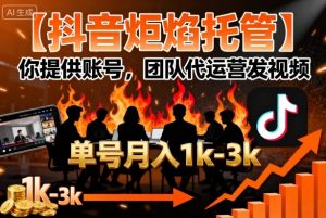 【抖音炬焰托管】你提供账号,团队代运营发视频,单号月入1k+【揭秘】-易得个人分享