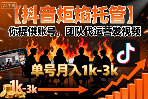 【抖音炬焰托管】你提供账号，团队代运营发视频，单号月入1k+【揭秘】-易得个人分享