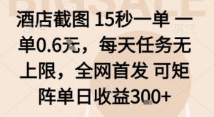 酒店截图15秒一单，一单0.6米，每天任务无上限，全网首发可矩阵单日收益3张【揭秘】-易得个人分享