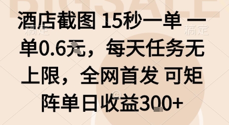 酒店截图15秒一单，一单0.6米，每天任务无上限，全网首发可矩阵单日收益3张【揭秘】-易得个人分享