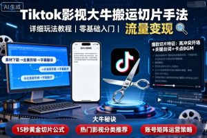 Tiktok影视大牛搬运切片手法，详细玩法教程-易得个人分享