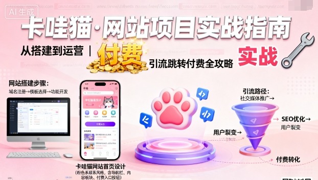 卡哇猫·网站项目，网站搭建与运营以及引流跳转付费-易得个人分享