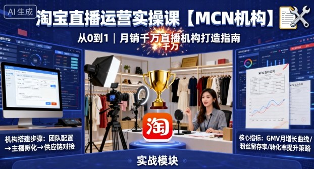 淘宝直播运营实操课【MCN机构】，从0到1做一家月销千W的直播机构-易得个人分享