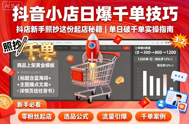 抖音小店日爆千单技巧，抖店新手照抄这份起店秘籍，单日破千单-易得个人分享