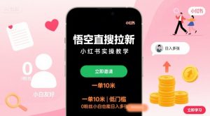 悟空直搜拉新小红书实操教学，一单10米，低门槛，0粉丝小白也能日入多张-易得个人分享